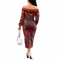 Personalized Spain Football Off The Shoulder Long Sleeve Dress Spanish Shield Bull Mascot
