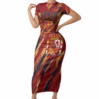 Personalized Spain Football Short Sleeve Bodycon Dress Spanish Shield Bull Mascot