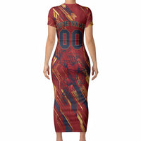 Personalized Spain Football Short Sleeve Bodycon Dress Spanish Shield Bull Mascot