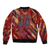 Personalized Spain Football Sleeve Zip Bomber Jacket Spanish Shield Bull Mascot