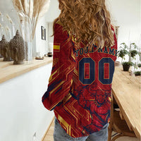 Personalized Spain Football Women Casual Shirt Spanish Shield Bull Mascot