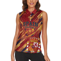 Personalized Spain Football Women Sleeveless Polo Shirt Spanish Shield Bull Mascot