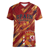 Personalized Spain Football Women V-Neck T-Shirt Spanish Shield Bull Mascot