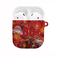 Personalized Spain Football Bull Mascot AirPods Case Dynamic Spanish Sunburst Abstract Flame