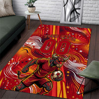 Personalized Spain Football Bull Mascot Area Rug Dynamic Spanish Sunburst Abstract Flame