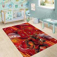 Personalized Spain Football Bull Mascot Area Rug Dynamic Spanish Sunburst Abstract Flame