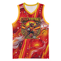 Personalized Spain Football Bull Mascot Basketball Jersey Dynamic Spanish Sunburst Abstract Flame