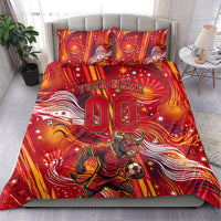Personalized Spain Football Bull Mascot Bedding Set Dynamic Spanish Sunburst Abstract Flame