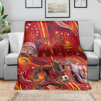 Personalized Spain Football Bull Mascot Blanket Dynamic Spanish Sunburst Abstract Flame