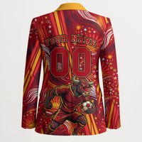 Personalized Spain Football Bull Mascot Blazer Dynamic Spanish Sunburst Abstract Flame