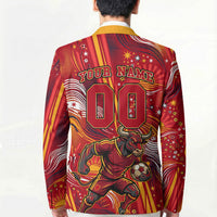 Personalized Spain Football Bull Mascot Blazer Dynamic Spanish Sunburst Abstract Flame