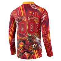 Personalized Spain Football Bull Mascot Button Sweatshirt Dynamic Spanish Sunburst Abstract Flame