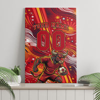 Personalized Spain Football Bull Mascot Canvas Wall Art Dynamic Spanish Sunburst Abstract Flame