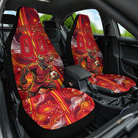 Personalized Spain Football Bull Mascot Car Seat Cover Dynamic Spanish Sunburst Abstract Flame