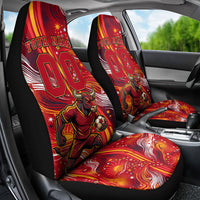 Personalized Spain Football Bull Mascot Car Seat Cover Dynamic Spanish Sunburst Abstract Flame