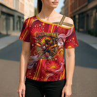 Personalized Spain Football Bull Mascot Cross Shoulder Shirt Dynamic Spanish Sunburst Abstract Flame