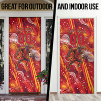 Personalized Spain Football Bull Mascot Door Cover Dynamic Spanish Sunburst Abstract Flame