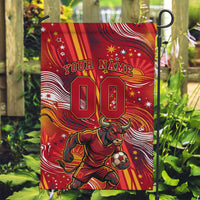 Personalized Spain Football Bull Mascot Garden Flag Dynamic Spanish Sunburst Abstract Flame