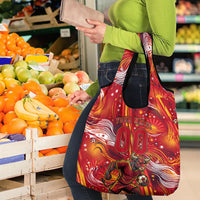 Personalized Spain Football Bull Mascot Grocery Bag Dynamic Spanish Sunburst Abstract Flame
