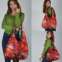 Personalized Spain Football Bull Mascot Grocery Bag Dynamic Spanish Sunburst Abstract Flame