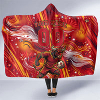 Personalized Spain Football Bull Mascot Hooded Blanket Dynamic Spanish Sunburst Abstract Flame