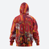 Personalized Spain Football Bull Mascot Hoodie Dynamic Spanish Sunburst Abstract Flame