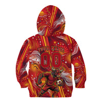 Personalized Spain Football Bull Mascot Kid Hoodie Dynamic Spanish Sunburst Abstract Flame