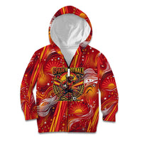 Personalized Spain Football Bull Mascot Kid Hoodie Dynamic Spanish Sunburst Abstract Flame