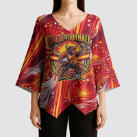 Personalized Spain Football Bull Mascot Kimono Sleeve Blouse Dynamic Spanish Sunburst Abstract Flame