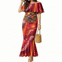 Personalized Spain Football Bull Mascot Mermaid Dress Dynamic Spanish Sunburst Abstract Flame