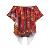 Personalized Spain Football Bull Mascot Off Shoulder Wrap Waist Top Dynamic Spanish Sunburst Abstract Flame