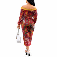 Personalized Spain Football Bull Mascot Off The Shoulder Long Sleeve Dress Dynamic Spanish Sunburst Abstract Flame