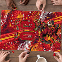 Personalized Spain Football Bull Mascot Puzzle Dynamic Spanish Sunburst Abstract Flame