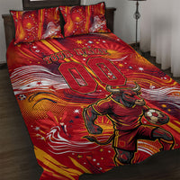 Personalized Spain Football Bull Mascot Quilt Bed Set Dynamic Spanish Sunburst Abstract Flame