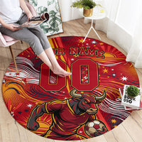 Personalized Spain Football Bull Mascot Round Carpet Dynamic Spanish Sunburst Abstract Flame