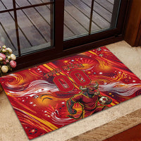 Personalized Spain Football Bull Mascot Rubber Doormat Dynamic Spanish Sunburst Abstract Flame