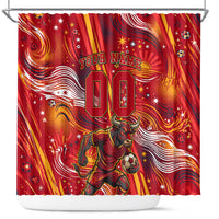 Personalized Spain Football Bull Mascot Shower Curtain Dynamic Spanish Sunburst Abstract Flame