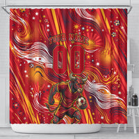 Personalized Spain Football Bull Mascot Shower Curtain Dynamic Spanish Sunburst Abstract Flame