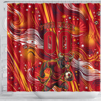 Personalized Spain Football Bull Mascot Shower Curtain Dynamic Spanish Sunburst Abstract Flame