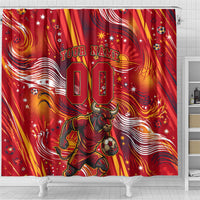Personalized Spain Football Bull Mascot Shower Curtain Dynamic Spanish Sunburst Abstract Flame