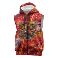 Personalized Spain Football Bull Mascot Sleeveless Zip Hoodie Dynamic Spanish Sunburst Abstract Flame
