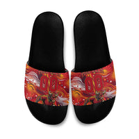 Personalized Spain Football Bull Mascot Slide Sandals Dynamic Spanish Sunburst Abstract Flame