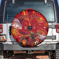 Personalized Spain Football Bull Mascot Spare Tire Cover Dynamic Spanish Sunburst Abstract Flame