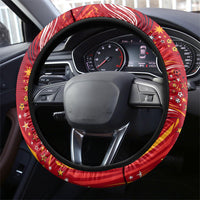 Spain Football Bull Mascot Steering Wheel Cover Dynamic Spanish Sunburst Abstract Flame
