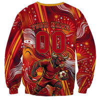 Personalized Spain Football Bull Mascot Sweatshirt Dynamic Spanish Sunburst Abstract Flame