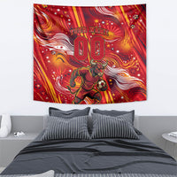 Personalized Spain Football Bull Mascot Tapestry Dynamic Spanish Sunburst Abstract Flame