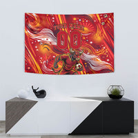 Personalized Spain Football Bull Mascot Tapestry Dynamic Spanish Sunburst Abstract Flame
