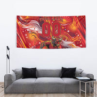 Personalized Spain Football Bull Mascot Tapestry Dynamic Spanish Sunburst Abstract Flame