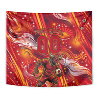 Personalized Spain Football Bull Mascot Tapestry Dynamic Spanish Sunburst Abstract Flame