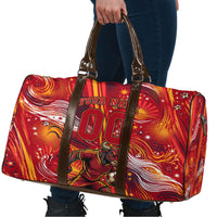 Personalized Spain Football Bull Mascot Travel Bag Dynamic Spanish Sunburst Abstract Flame
